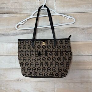 MICHAEL KORS MK Signature Beige Jacquard Medium Purse Tote Bag